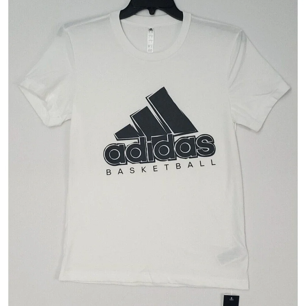 Adidas Basketball Badge of Sport Short Sleeve T Shirt Tee White Men's Sz SM NWT!
